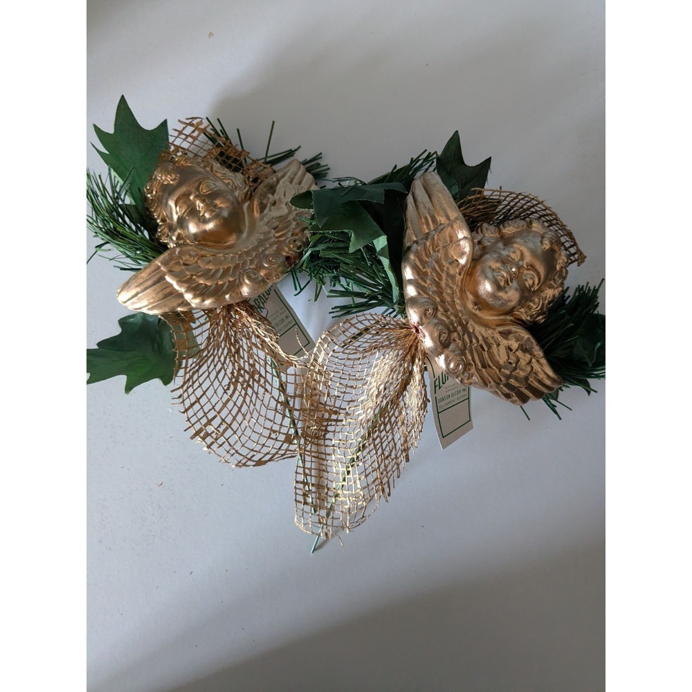 Vintage Gold Cherub Christmas Picks Set of 2 Angel Holiday Decorations‎